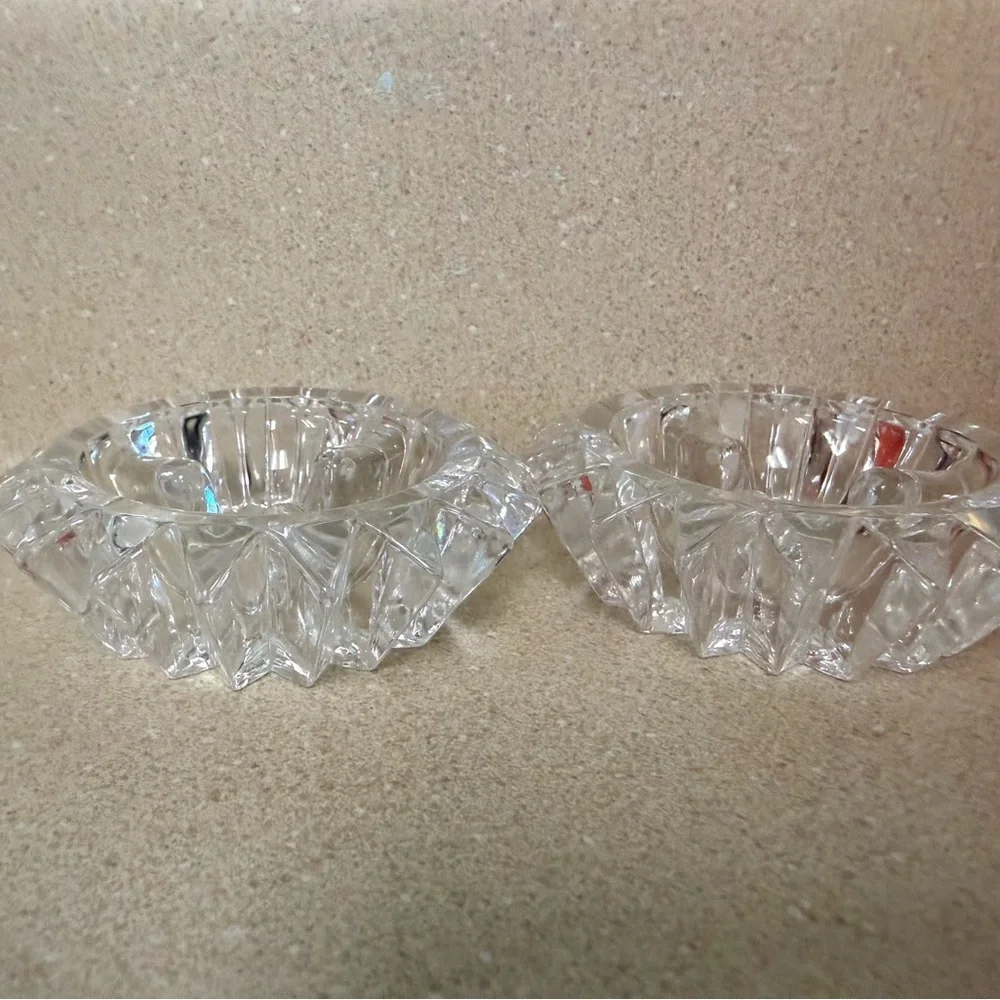 Clear Glass‎ Sunburst Candlestick holder Set